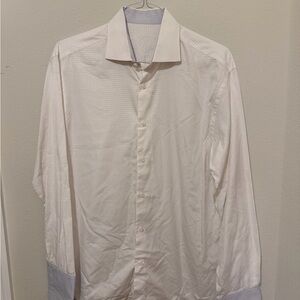 Men’s Bugatchi White Dress Shirt with Light Blue Cuffs